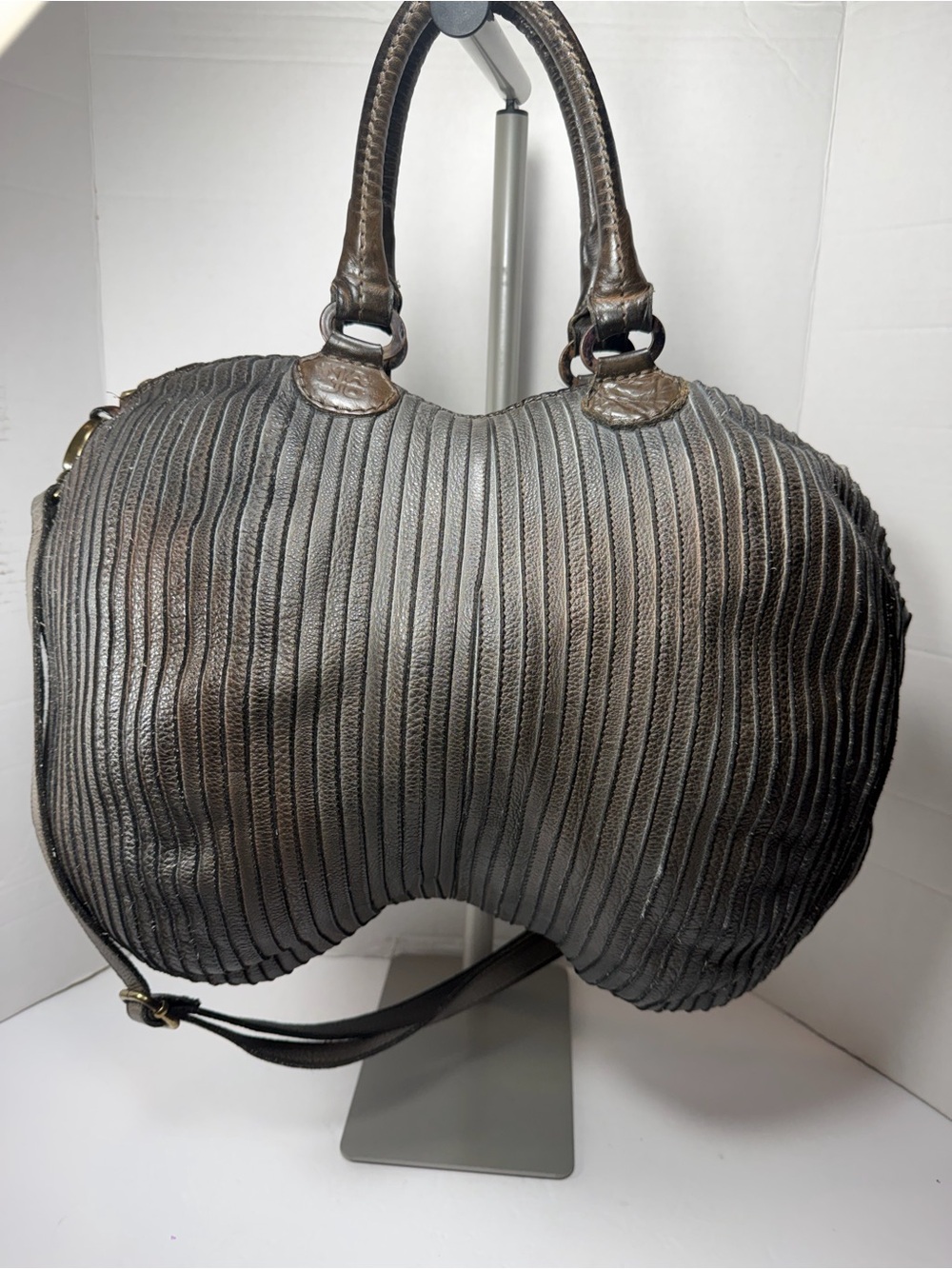 MAJO Textured Ribbed Dome Satchel Handbag with strap expensive brand